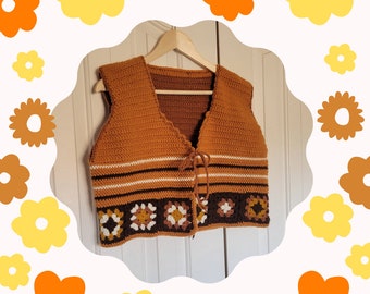 Gilet au crochet de style rétro | Carré grand-mère d'inspiration vintage fait main