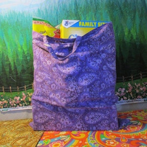 set of 2 cloth grocery shopping market bags, purple paisley print, study cotton, washable reusable, foldable, free shipping