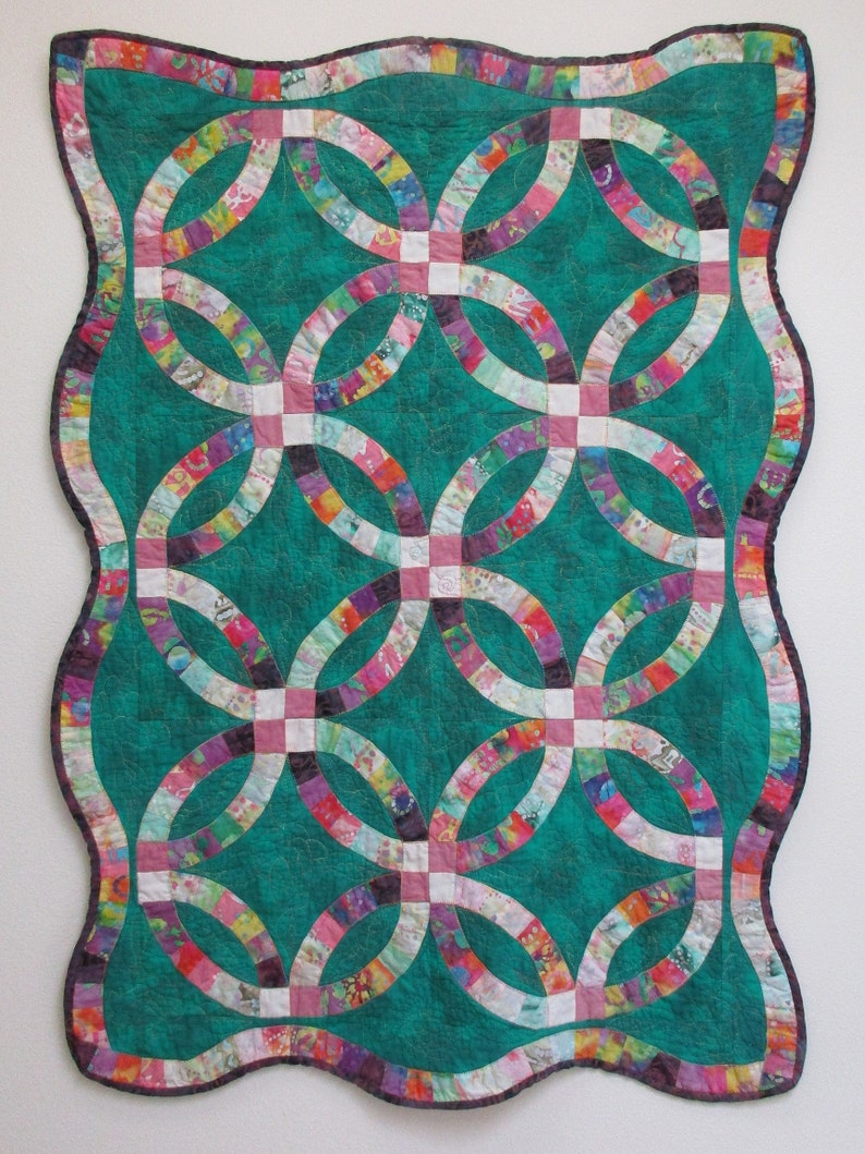 Double Wedding Ring Wall Or Crib Quilt Bright Batiks On Etsy