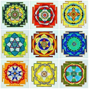 Set of 9 print posters, Vedical astrology planetary yantras, Jyotish, Mandala, Vastu, Indian, Meditation, Sacred geometry, OM
