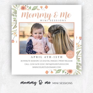 Mama en mij Mini sessie sjabloon, mama en mij Minis, Mother&#39;s Day fotosessie, fotografie sjabloon, mama en mij Marketing Board