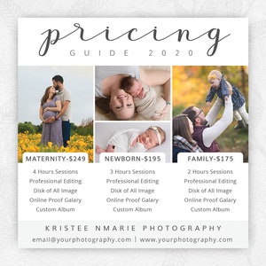 Photography Pricing Template, Photography Price List, Newborn Pricing Template, Pricing Guide for Photographers, Pricing Guide Template, PSD