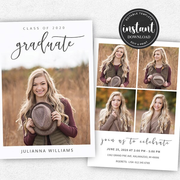 Senior Graduation Announcement Template, Senior Graduation Template for Photographer, Graduation Invitation Card, Graduation Announcement