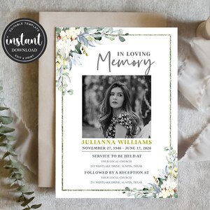 Celebration of life Invitation, Funeral Invitation Template, Funeral Announcement, Memorial Service Invitation, Funeral Invitation FDP00600