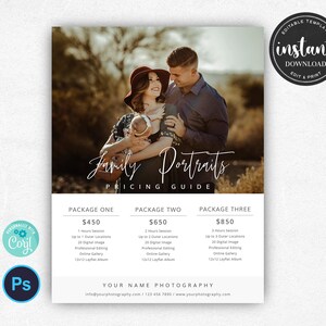 Photography Pricing Guide Template, Family Photography Pricing Guide Template, Pricing Template for Photographers, Photography Price List