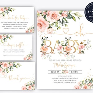 Baby Shower Invitation Set, Blush Pink Floral Baby Shower Invitation Set, Sweet Baby Invitation Set, Baby Shower Set, Baby Invite, BSI06ZBR