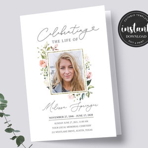 Funeral Program Template, Floral Memorial Program Template, Obituary Program Template, Celebration of life Funeral Program FDP001800