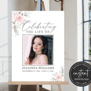Editable Funeral Welcome Sign, Memorial Sign, Celebration of Life Welcome Sign, Celebration of Life Decoration, Funeral Sign FDP00100