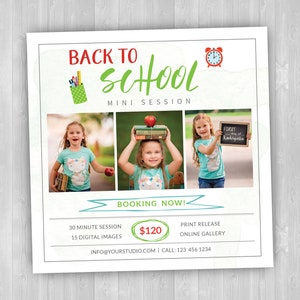 Back to School Mini Session Template, School Photography Template, Photoshop Templates for Photographers, 5x5 Marketing Board, Kids, PSD