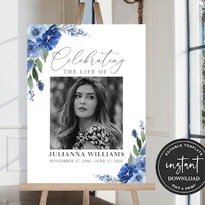 Celebration of Life Welcome Sign, Blue Funeral Welcome Sign, Obituary Memorial Sign, Celebration of Life Decoration, Funeral Décor FDP023ZBR