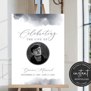 Celebration of Life Welcome Sign, Editable Funeral Welcome Sign, Blue Memorial Sign, Celebration of Life Decoration, Funeral Décor FDP001900