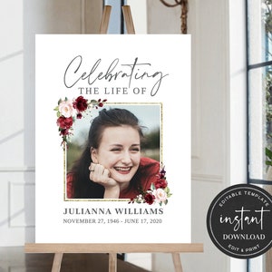 Editable Funeral Welcome Sign, Obituary Memorial Sign, Celebration of Life Welcome Sign, Funeral Welcome Sign, Funeral Décor Sign FDP00500