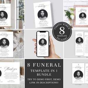 Funeral Bundle Template, Memorial Program Bundle Template, Celebration of Life Bundle, In Loving Memory Package Suite, Funeral Set FDP021ZBR
