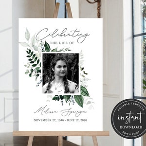 Celebration of Life Welcome Sign, Editable Funeral Welcome Sign, Obituary Memorial Sign, Celebration of Life Sign, Funeral Décor FDP024ZBR