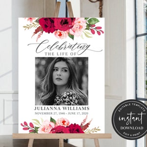 Celebration of Life Welcome Sign, Funeral Welcome Sign, Obituary Memorial Sign, Celebration of Life Decoration, Funeral Décor FDP016ZBR