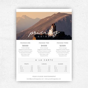 Photography Pricing Template, Pricing Guide Template, Price List Template, Wedding Pricing Guide, Wedding Price Sheet, Sell Sheet Template