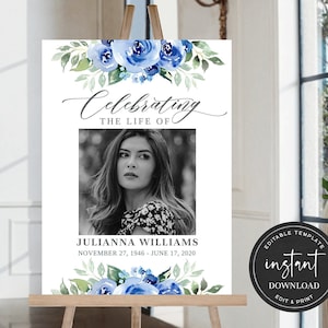 Celebration of Life Welcome Sign, Blue Funeral Welcome Sign, Obituary Memorial Sign, Celebration of Life Decoration, Funeral Décor FDP022ZBR