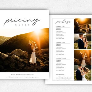 Photography Price List, Wedding Pricing Guide, Wedding Price Sheet, Pricing Guide for Photographers, Sell Sheet, Pricing Guide Template, PSD