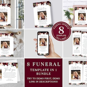 Funeral Bundle, Funeral Program Bundle, Celebration of Life Package, In Loving Memory Suit, Memorial Package, Red Funeral Set FDP00400