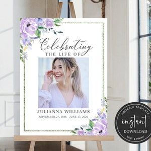 Editable Funeral Welcome Sign, Celebration of Life Welcome Sign, Obituary Memorial Sign, Editable Memorial Sign, Funeral Décor Sign FDP00800
