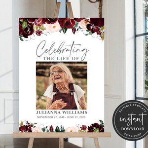 Editable Funeral Welcome Sign, Obituary Memorial Sign, Celebration of Life Welcome Sign, Funeral Welcome Sign, Funeral Décor Sign FDP00400