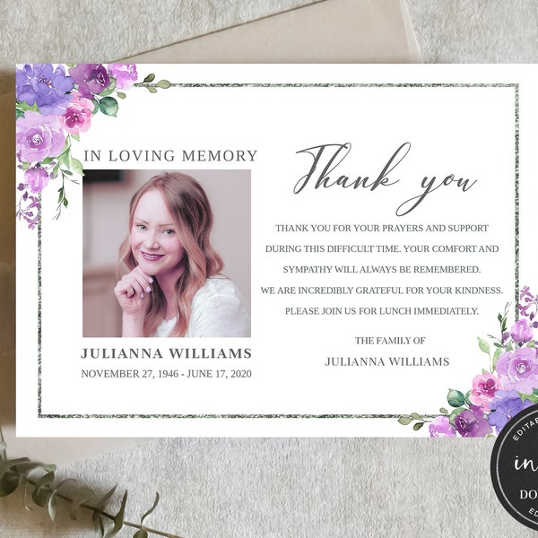 Funeral Thank You Cards Personalized Etsy