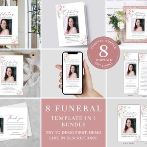 Editable Funeral Bundle, Funeral Program Bundle, Celebration of Life Package, In Loving Memory Suite, Memorial Package, Funeral Set FDP00100