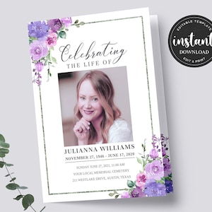 Editable Funeral Program Template, Memorial Service Template, Obituary Program Template, Order of Service, Celebration life FDP00700