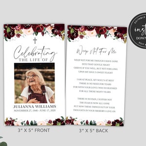 Funeral Prayer Card Template, Prayer Cards, Memorial Prayer Card, Red Funeral Prayer Card, Catholic Prayer Cards, Obituary Cards FDP00400