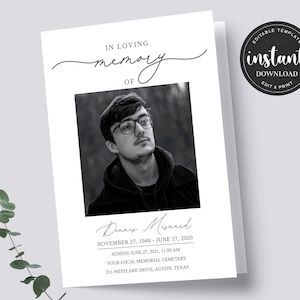 Funeral Program Template, Memorial Program, Memorial Service Template, Printable Funeral Program, Celebration of life Funeral FDP020ZBR