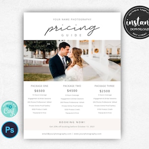 Photography Pricing Template, Wedding Photography Pricing Template, Wedding Price List Template, Wedding Pricing Guide, Wedding Price Sheet image 1