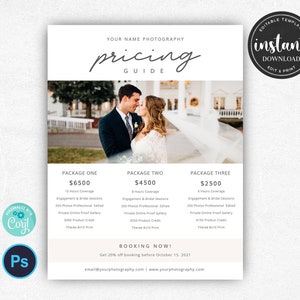 Photography Pricing Template, Wedding Photography Pricing Template, Wedding Price List Template, Wedding Pricing Guide, Wedding Price Sheet image 1