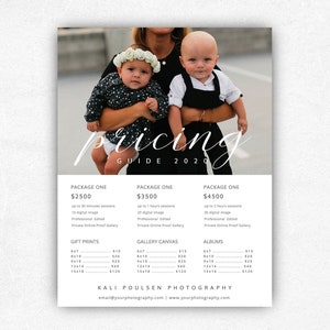 Family Photography Price List Template, Photography Pricing Template, Price List for Photographer, Photography Price Sheet, Pricing Template