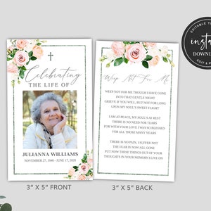 Funeral Prayer Card Template, Memorial Prayer Cards, Celebration of life Prayer Card, Catholic Prayer Cards, Obituary Cards FDP001400