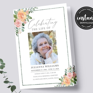 Funeral Program Template, Floral Memorial Program Template, Obituary Program Template, Celebration of life Funeral Program FDP001200