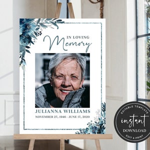 Funeral Welcome Sign, Obituary Memorial Sign, Editable Funeral Welcome Sign, Celebration Of Life Welcome Sign, Funeral Decor Sign FDP001Z