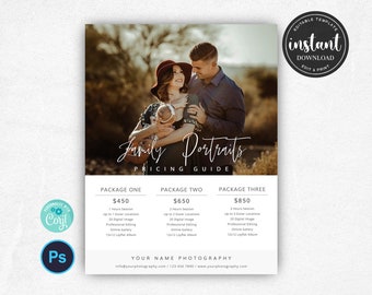 Photography Pricing Guide Template, Family Photography Pricing Guide Template, Pricing Template for Photographers, Photography Price List