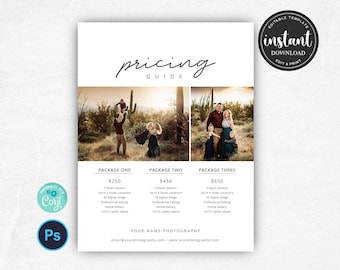 Pricing Guide Template, Family Photography Pricing Guide Template, Pricing Sheet, Price Guide List for Photographers, Photoshop Sell Sheet