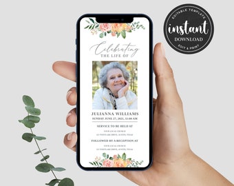 Electronic Funeral Announcement, Digital Funeral Invitation, Editable Funeral Evite, Memorial Evite, Memorial Service Evite FDP001200