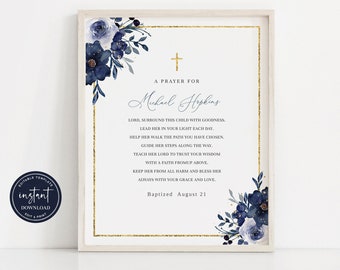 Blue Baptism Prayer Sign Template, Blue Gold Baptism Prayer Sign, Gold Religious Prayer Sign, Watercolor Prayer Sign, Baptism Décor BP02ZBR