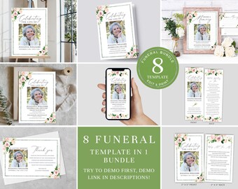 Paquete funerario editable, paquete de programa funerario, paquete de celebración de la vida, paquete de memoria, paquete conmemorativo, funeral FDP001400