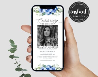 Editable Funeral Evite, Digital Funeral Invitation, Electronic Funeral Invite, Memorial Program Evite, Canva Memorial Service Evite, Canva