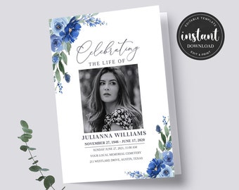 Funeral Program Template, Memorial Service Template, Obituary Program Template, Order of Service, Celebration of life Canva Template, CANVA