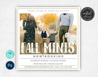 Fall Mini Session Template, Fall Minis, Autumn Mini Session, Autumn Photography, Autumn Marketing, Fall Marketing, Fall Photoshop Template