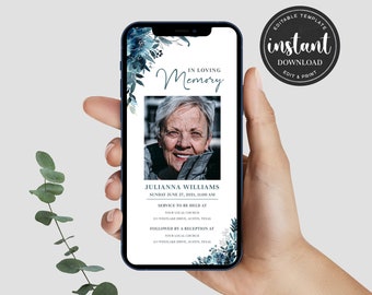 Digitale begrafenisuitnodiging, elektronische begrafenisuitnodiging, Memorial Program Evite, Memorial Evite, begrafenis Evite, begrafenis Canva Evite, Canva