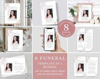 Editable Funeral Bundle, Funeral Program Bundle, Celebration of Life Package, In Loving Memory Suite, Memorial Package, Funeral Set FDP00100