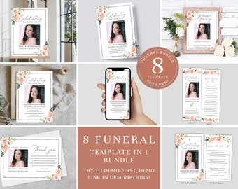 Editable Funeral Bundle, Funeral Program Bundle, Celebration of Life Package, In Loving Memory Suit, Memorial Package, Funeral Set FDP001100