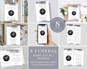 Funeral Bundle Template, Sky Funeral Memory Bundle, Blue Celebration of Life Bundle, In Loving Memory Package Suite, Funeral Set FDP001900