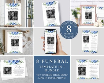 Funeral Bundle, Funeral Program Bundle, Celebration of Life Package, In Loving Memory Suite, Blue Funeral Bundle, Blue Funeral Set FDP022ZBR