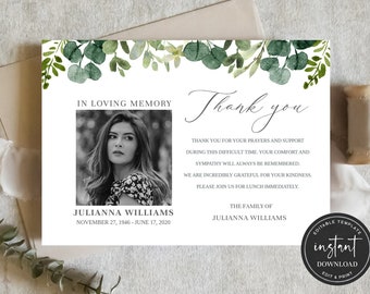 Funeral Thank you Card, Funeral Thank you Cards, Editable Memorial Card, Sympathy Card, Funeral Thank You Photo, Funeral Cards FDP017ZBR